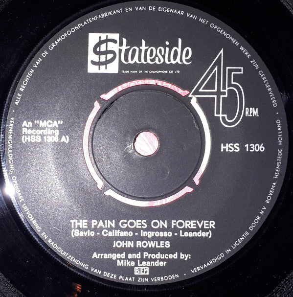 John Rowles : The Pain Goes On Forever (7", Single)