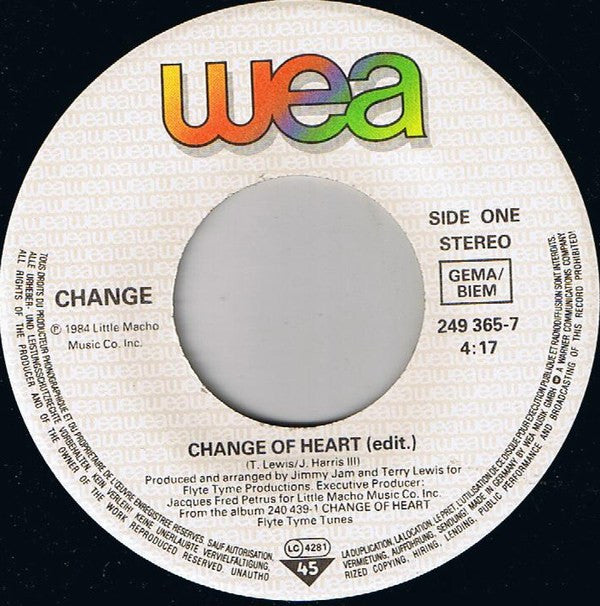 Change : Change Of Heart (7", Single)