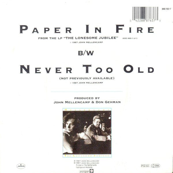 John Cougar Mellencamp : Paper In Fire (7", Single)