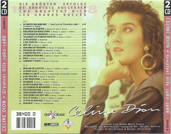 Céline Dion : Die Größten Erfolge / De Grootste Successen / The Greatest Hits / Les Grands Succès 1982-1988 (2xCD, Comp)