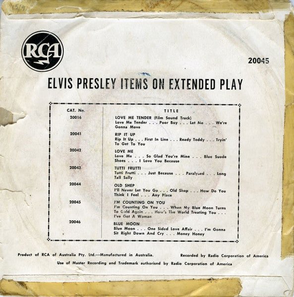 Elvis Presley : I'm Counting On You (7", EP)