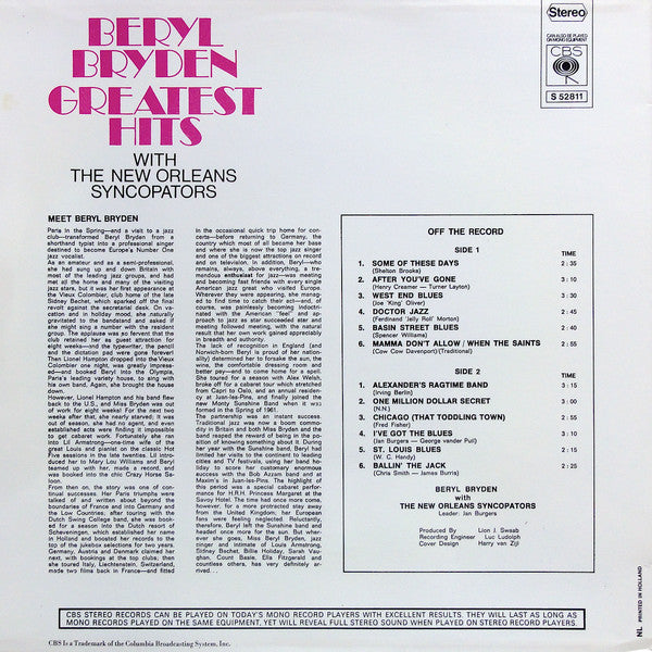 Beryl Bryden With The New Orleans Syncopators : Greatest Hits (LP)