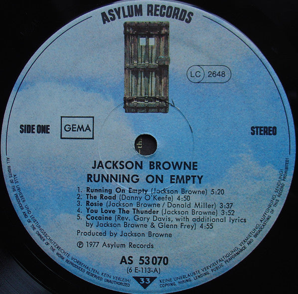 Jackson Browne : Running On Empty (LP, Album)