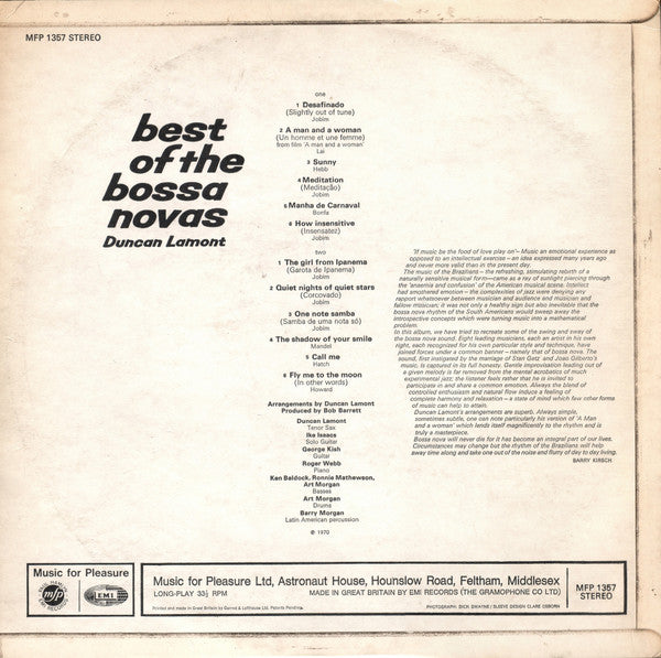 Duncan Lamont : Best Of The Bossa Novas (LP)