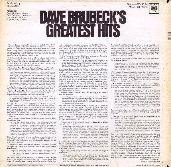 Dave Brubeck : Dave Brubeck's Greatest Hits (LP, Comp)