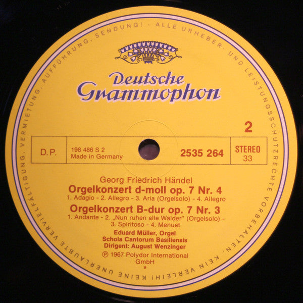 Händel* - Eduard Müller - August Wenzinger : Orgelkonzerte - "Kuckuck Und Nachtigall" U.A. (LP, RE)