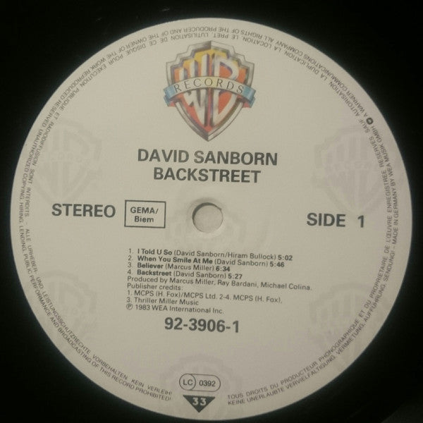 David Sanborn : Backstreet (LP, Album)