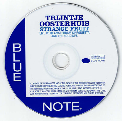 Trijntje Oosterhuis Live With Amsterdam Sinfonietta And The Houdini's : Strange Fruit (CD, Album)