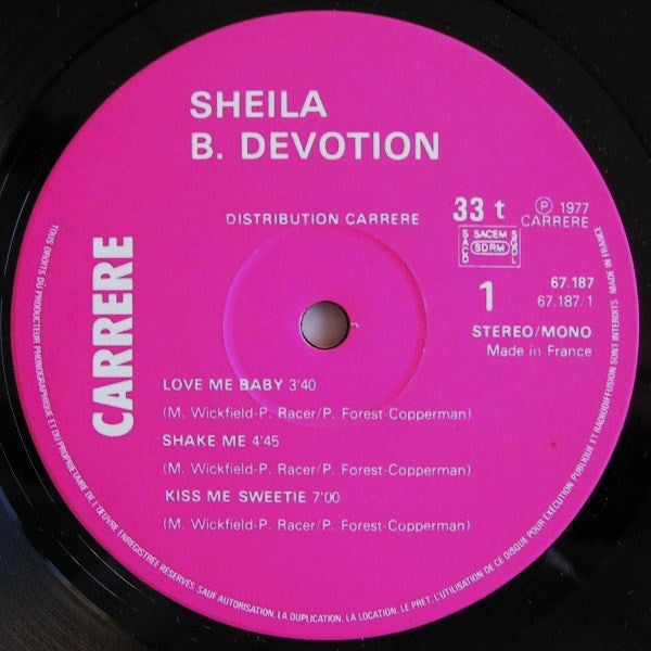 Sheila B. Devotion* : Love Me Baby (Including Singin' In The Rain) (LP, Album)