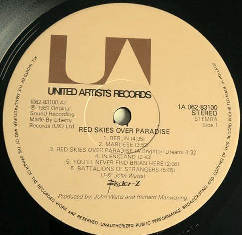 Fischer-Z : Red Skies Over Paradise (LP, Album)