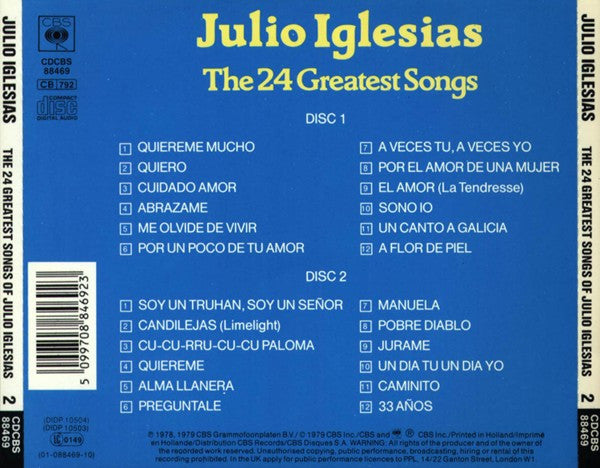 Julio Iglesias : The 24 Greatest Songs (2xCD, Comp, RE)