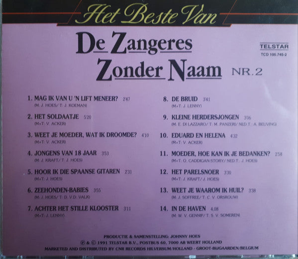 Zangeres Zonder Naam : 't Was Aan De Costa Del Sol En Andere Grote Hits (2xCD, Comp)