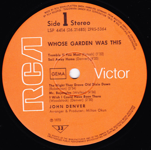 John Denver : Whose Garden Was This (LP, Album)