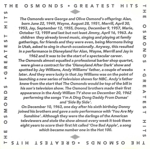 The Osmonds : Greatest Hits (CD, Comp)