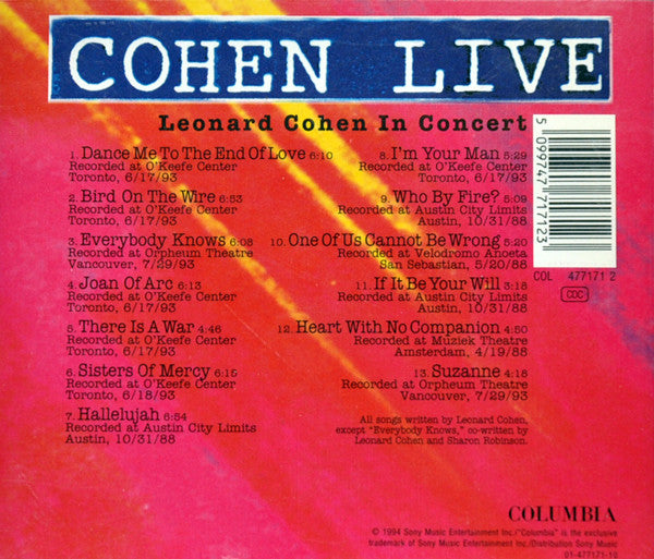 Leonard Cohen : Cohen Live - Leonard Cohen In Concert (CD, Album)