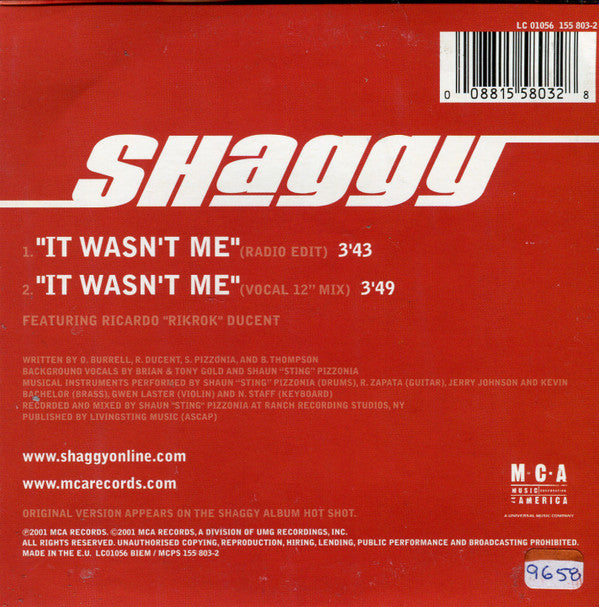 Shaggy Featuring Rikrok* : It Wasn't Me (CD, Single)