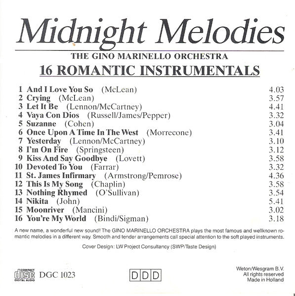 The Gino Marinello Orchestra : Midnight Melodies - 16 Romantic Instrumentals (CD, Album)