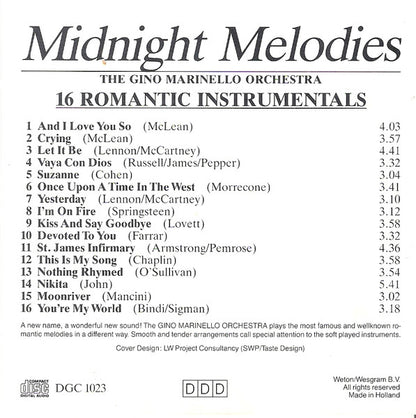 The Gino Marinello Orchestra : Midnight Melodies - 16 Romantic Instrumentals (CD, Album)