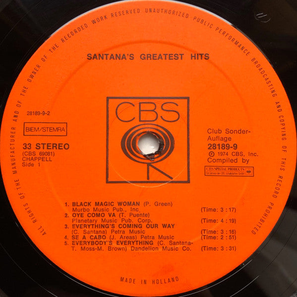 Santana : Santana's Greatest Hits (LP, Comp, Club, RP)