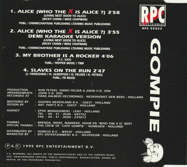Gompie : Alice, Who The X Is Alice? (Living Next Door To Alice) (CD, Maxi)