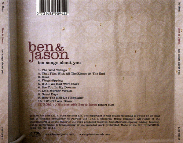 Ben & Jason : Ten Songs About You (CD, Album, Enh, S/Edition)