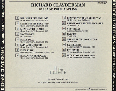 Richard Clayderman : Ballade Pour Adeline (CD, Comp)