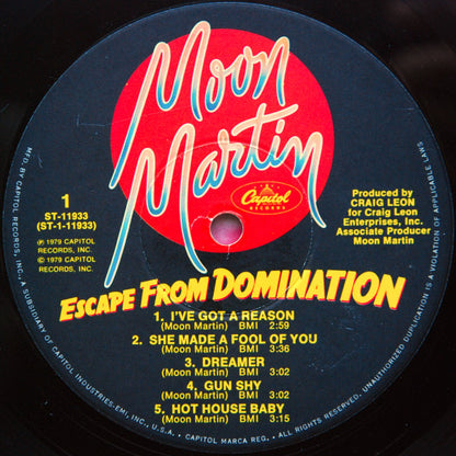 Moon Martin : Escape From Domination (LP, Album, Jac)