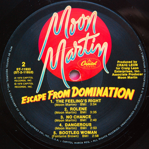 Moon Martin : Escape From Domination (LP, Album, Jac)