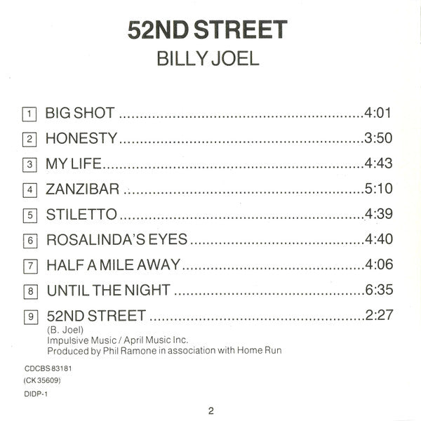 Billy Joel : 52nd Street (CD, Album, RE, RP)