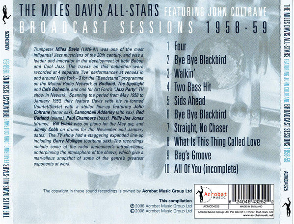 Miles Davis All Stars : Broadcast Sessions 1958-1959 (CD, Comp)