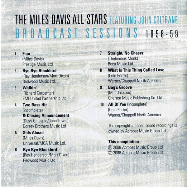 Miles Davis All Stars : Broadcast Sessions 1958-1959 (CD, Comp)