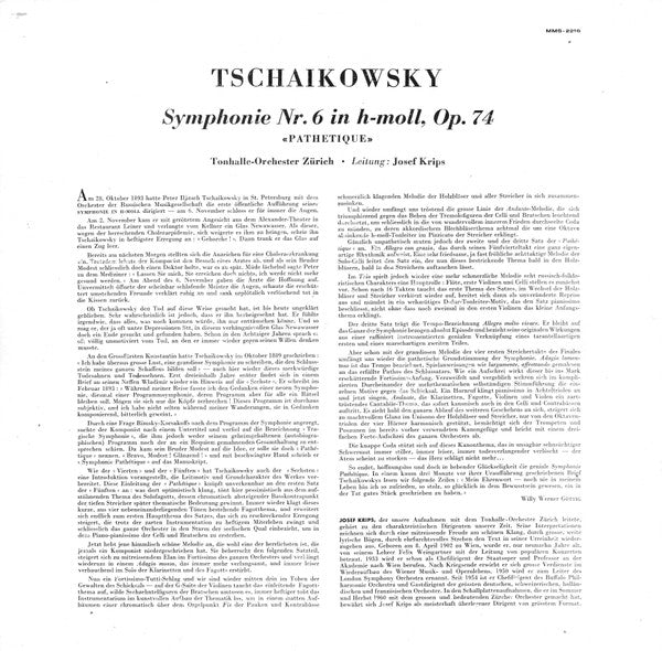 Tschaikowsky* - Tonhalle-Orchester Zürich, Josef Krips : Symphonie Nr.6 "Pathétique" (LP, Mono)