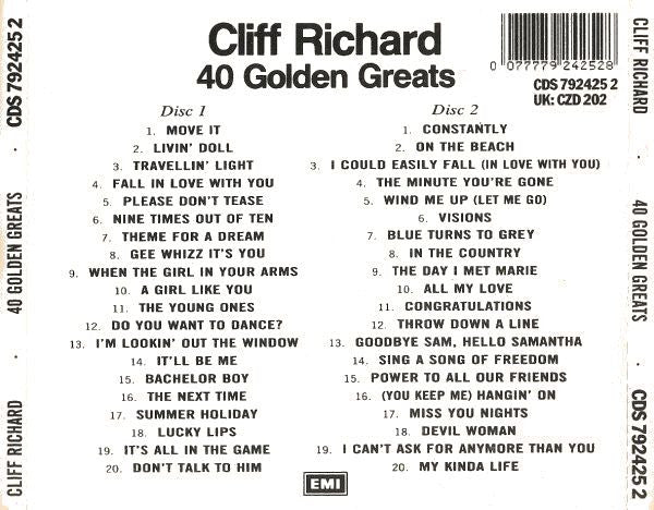 Cliff Richard : 40 Golden Greats (2xCD, Comp, Mono, RE)