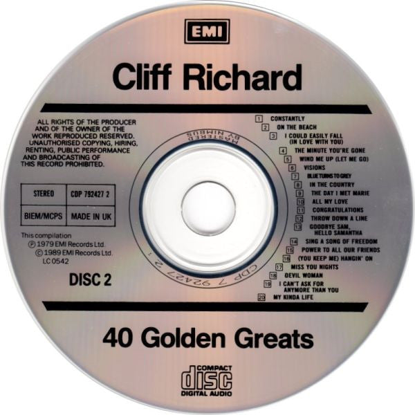 Cliff Richard : 40 Golden Greats (2xCD, Comp, Mono, RE)