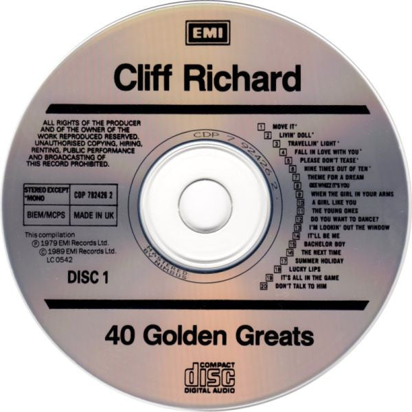 Cliff Richard : 40 Golden Greats (2xCD, Comp, Mono, RE)