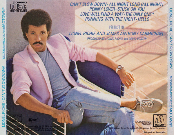 Lionel Richie : Can't Slow Down (CD, Album, RE, Den)