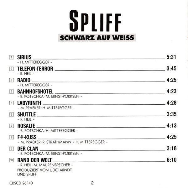 Spliff : Schwarz Auf Weiss (CD, Album)