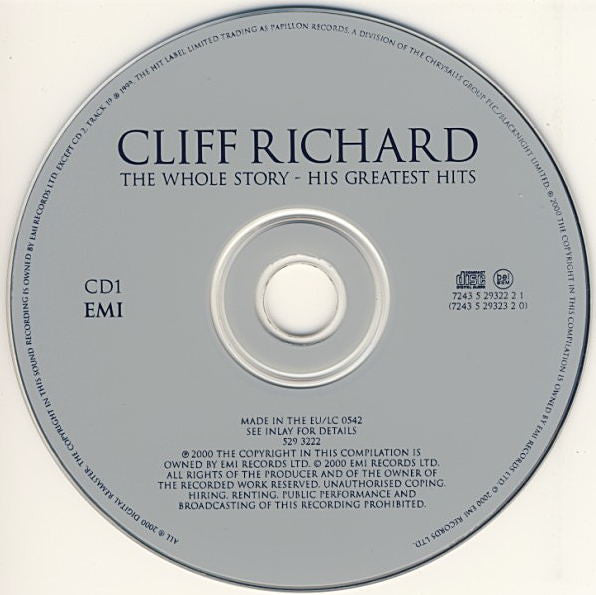 Cliff Richard : The Whole Story - His Greatest Hits (2xCD, Comp, RM)