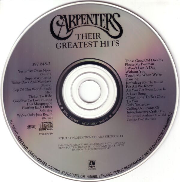 Carpenters : Their Greatest Hits (CD, Comp)