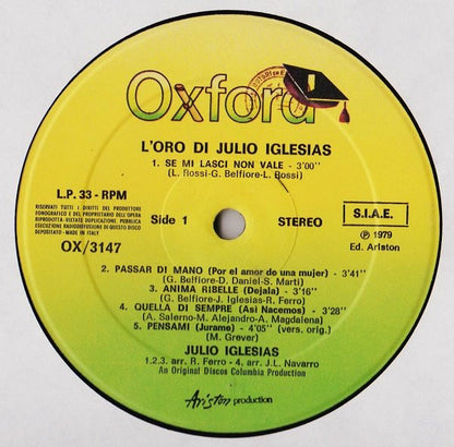 Julio Iglesias : L'Oro Di Julio Iglesias (LP, Comp, RE)