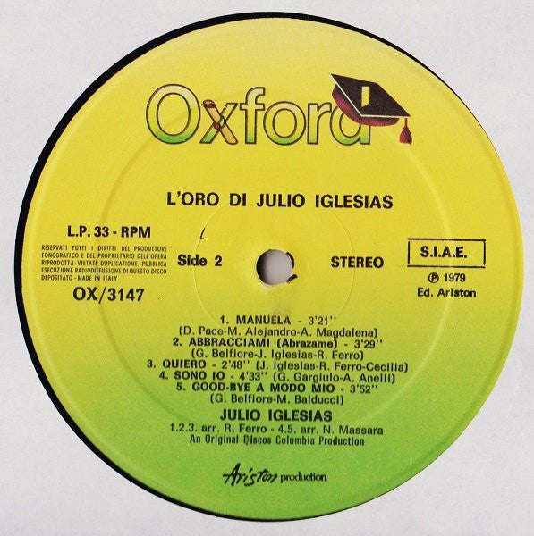 Julio Iglesias : L'Oro Di Julio Iglesias (LP, Comp, RE)