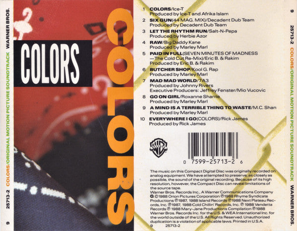 Various : Colors (Original Motion Picture Soundtrack) (CD, Album, Comp, RE)