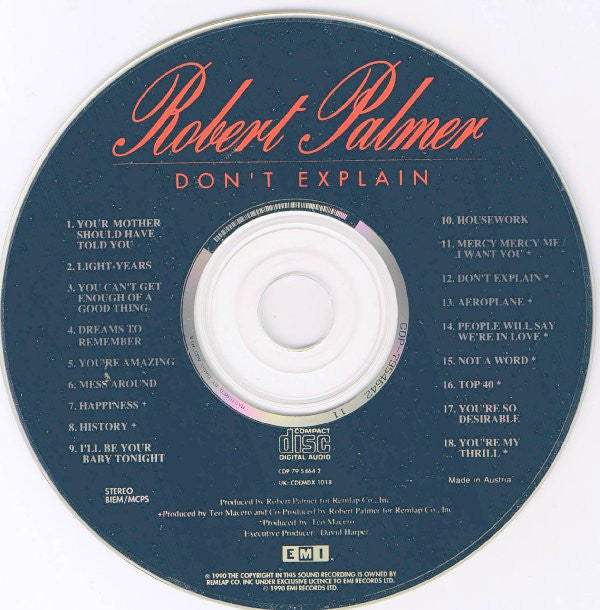 Robert Palmer : Don't Explain (CD, Album, Aus)