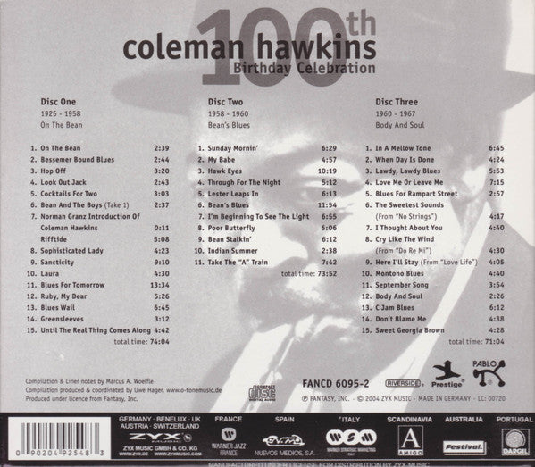 Coleman Hawkins : 100th Birthday Collection (3xCD, Comp, RM, Dig)