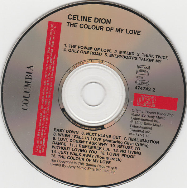 Celine Dion* : The Colour Of My Love (CD, Album, RE)