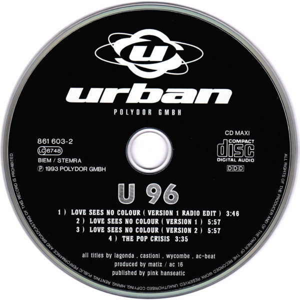 U 96* : Love Sees No Colour (CD, Maxi)