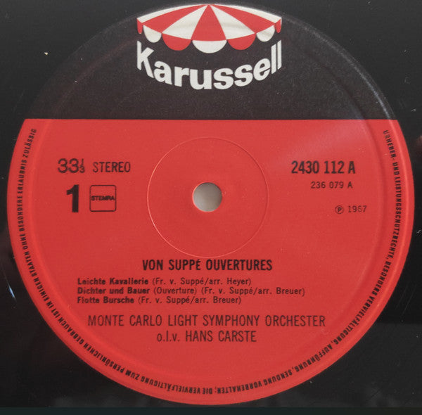 The Monte Carlo Light Symphony Orchestra, Hans Carste : Von Suppé Ouvertures (LP, Album, RE)