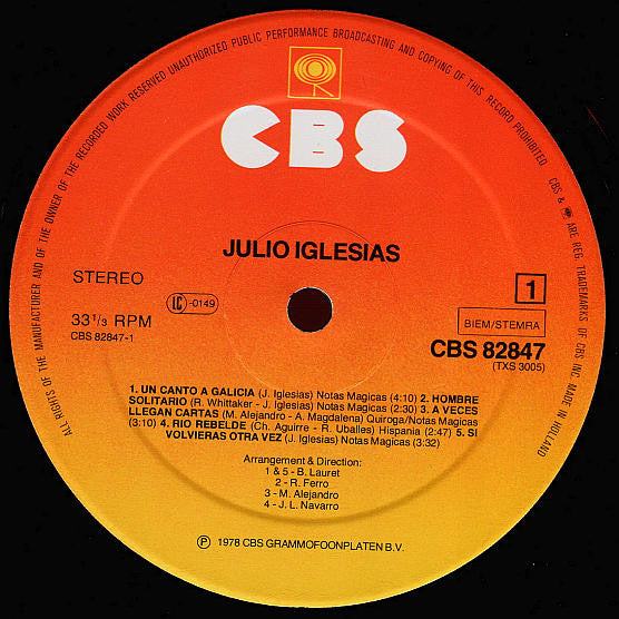 Julio Iglesias : Por Una Mujer (LP, Album, RE)