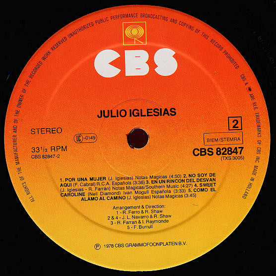 Julio Iglesias : Por Una Mujer (LP, Album, RE)