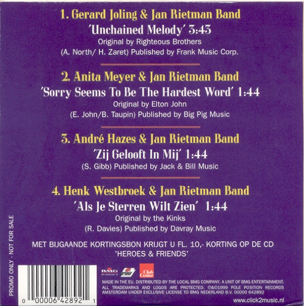 Jan Rietman Band : Heroes & Friends (CD, Single, Promo)